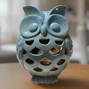 Green Ceramic Owl Tea Light Candle Holder